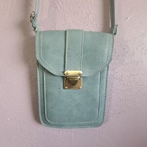 Teal Aqua Phone Crossbody Bag Womens Small Dusty Blue Vegan‎ Leather 4 Pockets